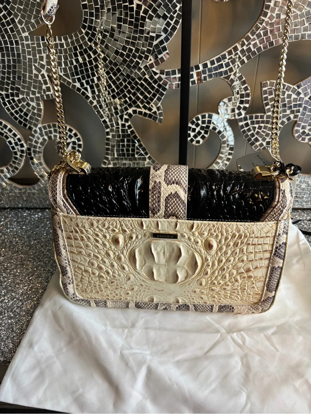 💕Brahmin Rosalie Ivory Iguana Rockville Crossbody Bag